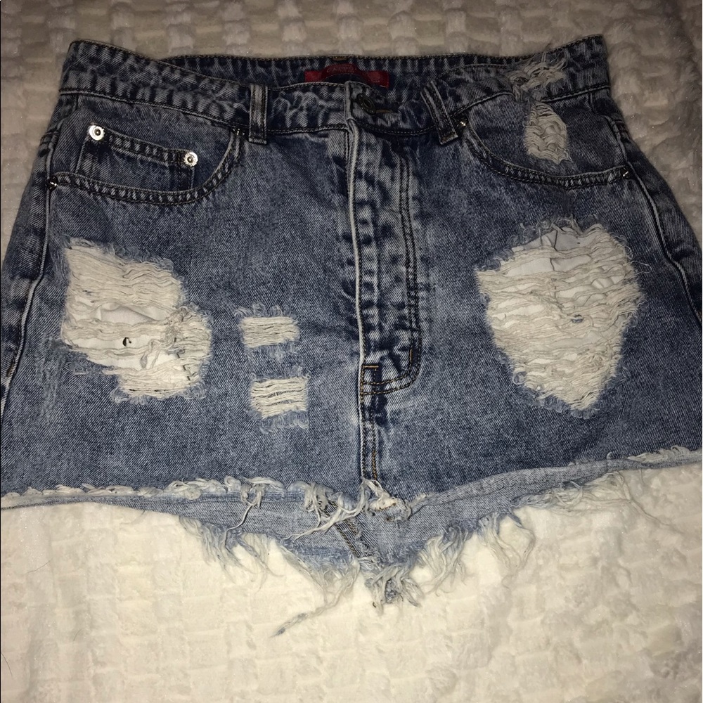 distressed jean skirt